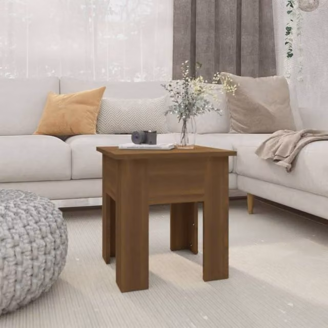 Berkfield Home Modern Square Coffee Table in Brown Oak, W/D/H: 40 x 40 x 42 cm