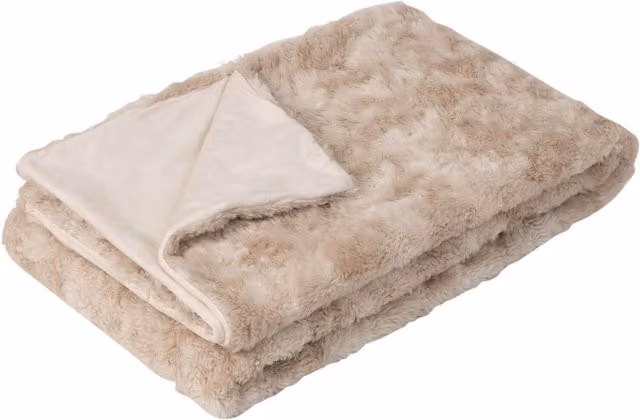 ICON Luxury Faux Fur Throw Blanket in Beige – 1