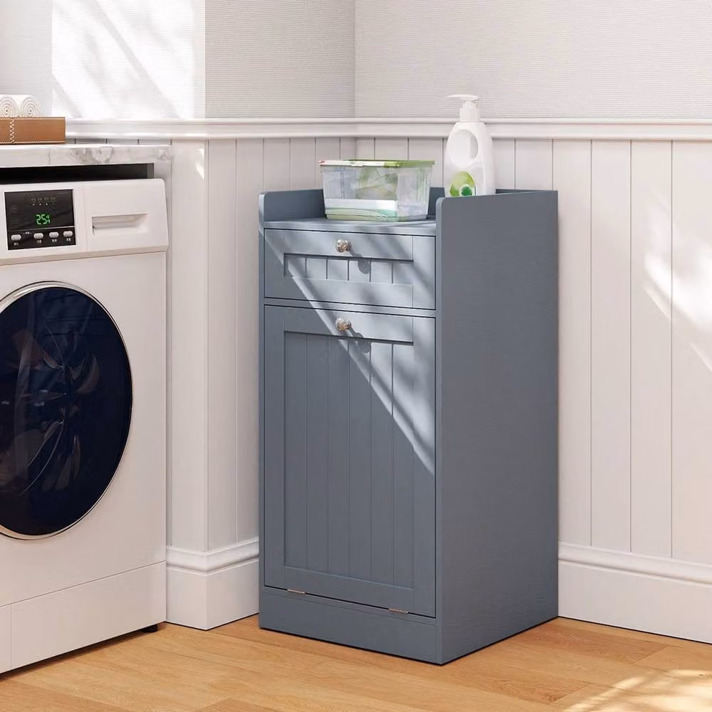 VOGREX Grey Matt Laundry Cabinet with Internal Drawers and Hinged Doors – 3