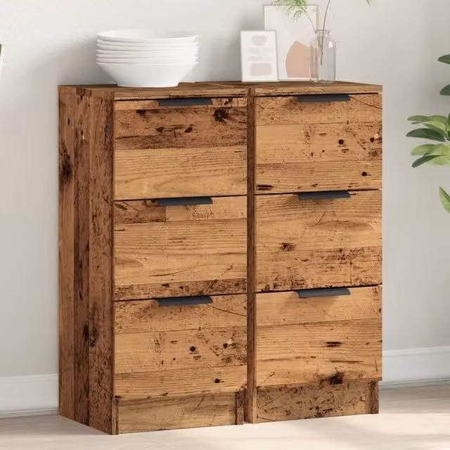 Berkfield Home Set of 2 Rustic Old Wood Sideboards in Brown, W/D/H: 30 x 30 x 70 cm – 1