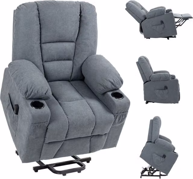 HOMCOM Grey Fabric Powered Riser and Recliner Chair with Remote Control for Seniors