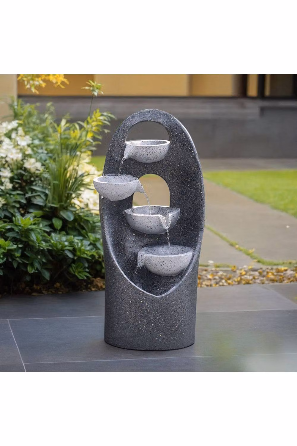 Garden Sanctuary Multi-Tier Solar Powered Cascading Round Garden Water Fountain in Grey, W/D/H: 35.0 x 26.0 x 68.0 cm – 2