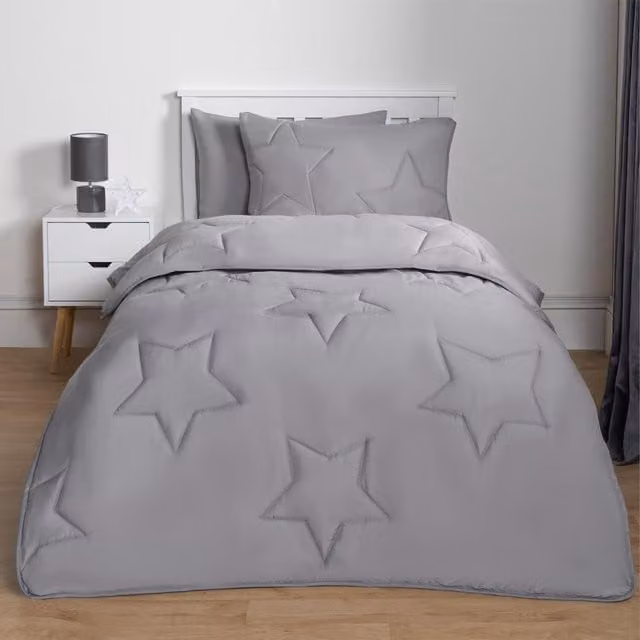 OHS Star Quilted 7.5 Tog Duvet Set for Children in Grey, Single