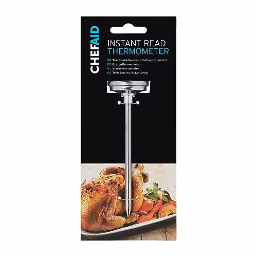 Chef Aid Instant Meat Thermometer in Silver with Stainless Steel Probe and Easy to Read Round Dial, 0 to 100 Degrees Celsius – 1