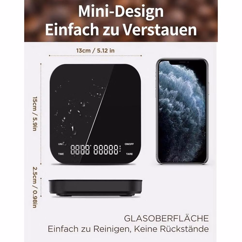 NESTLUNE Black Digital Kitchen Scale with LED Display, 3000g Capacity, 0.1g Precision, W/D/H: 15 x 15 x 2.5 cm – 2