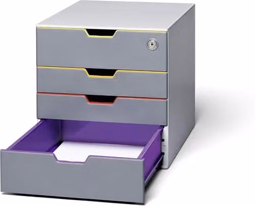 Durable VARICOLOR 4 Lockable Desktop Drawer Unit in Grey and Multicolour for A4 Documents – 4