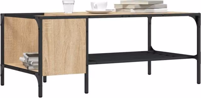 Berkfield Home Sonoma Oak Coffee Table with Rack in Brown, W/D/H: 100 x 51 x 40 cm