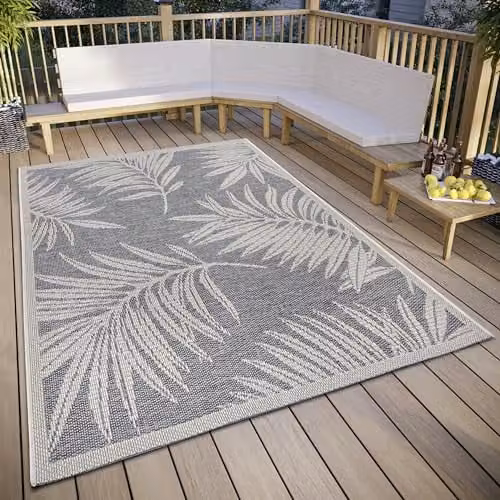 Hanse Home Tribal Floral Indoor and Outdoor Flat Weave Rug, Grey and Beige, W: 235 cm – 1
