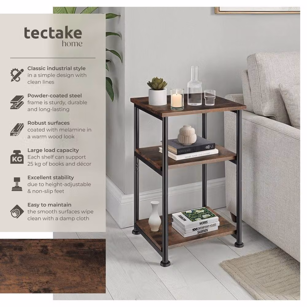 tectake Memphis Industrial Bedside Table in Dark Brown – 2