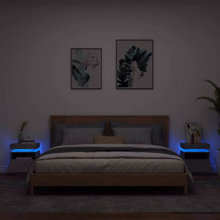 Berkfield Home Bedside Cabinets with Integrated LED Lights, 2 Pack, Concrete Grey, W: 40 cm, D: 39 cm, H: 48.5 cm