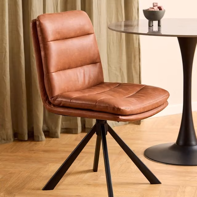 Furniture To Go Dean Set of 2 Brown Synthetic Leather Mid-Century Swivel Dining Chairs
