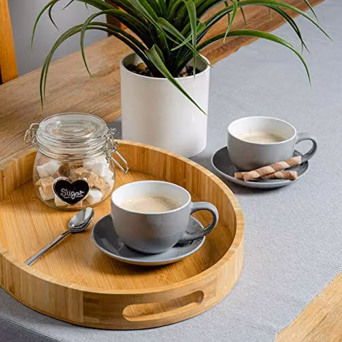 Argon Tableware Grey Stoneware Cappuccino Cup and Saucer Set, 12 Pieces – 2