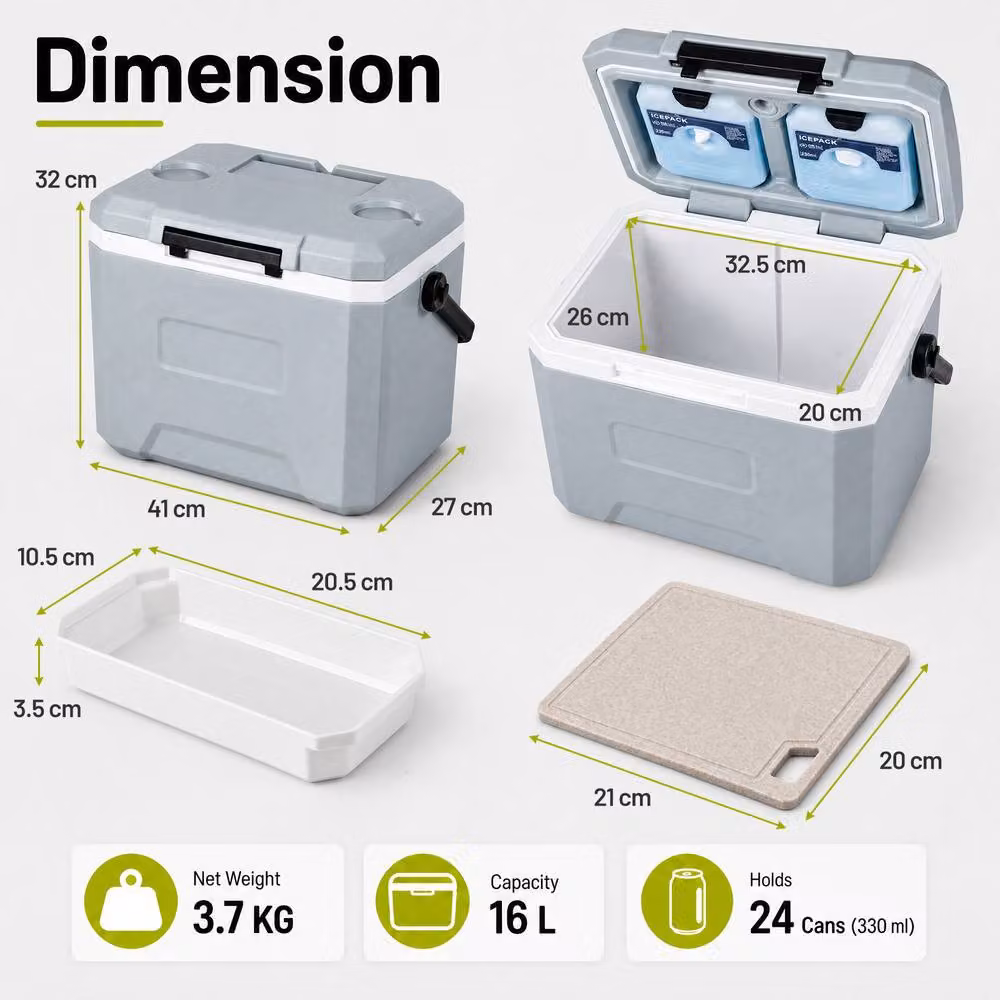 Costway 16 L Portable Leakproof Cooler in Grey – 2