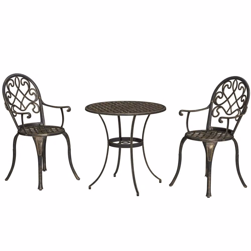 Wyld Haus Ziraro 3 Piece Garden Bistro Set in Bronze Tone Metal – 2