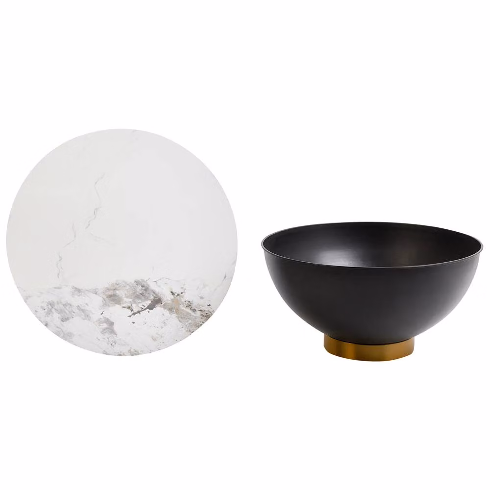 Wyld and Coco Round Coffee Table with Matt Sintered Stone Top and Metal Base, Diameter: 74 cm, Height: 37 cm – 3