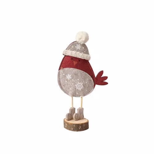 Melody Maison Red, White and Brown Felt Robin Standing Decoration with Wooden Base, Height: 22 cm – 4