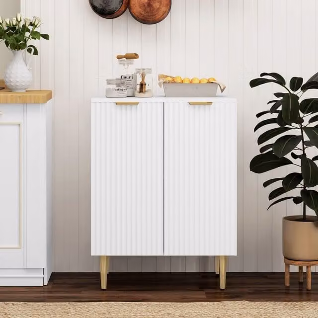 HOMCOM Modern White Sideboard Buffet Cabinet with Adjustable Shelf – 1