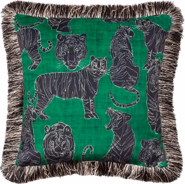 Make it a Home Wildcat Velvet Fringed Square Cushion in Green