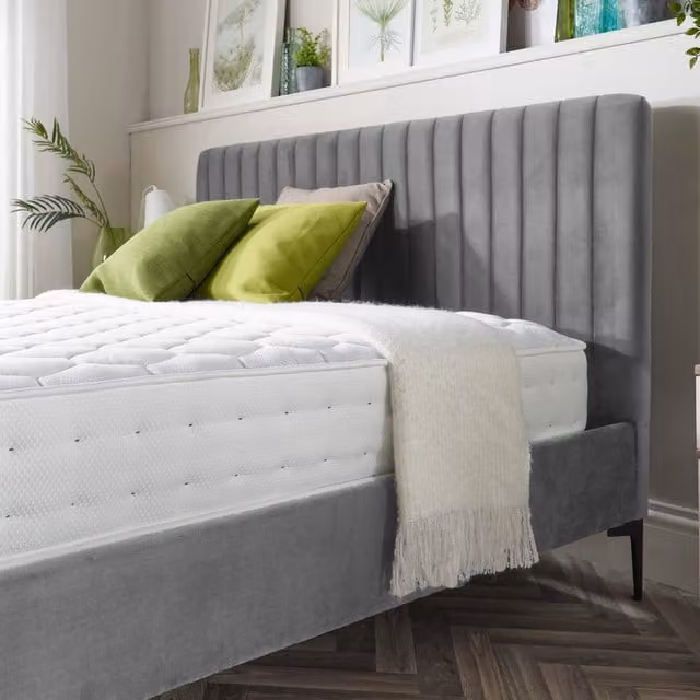 Aspire Grey Velvet Upholstered Double Bed Frame, 140 x 200 cm