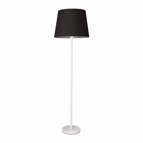 ValueLights White Metal Single Stem Floor Lamp with Black Fabric Tapered Lampshade and Included LED Bulb – 1