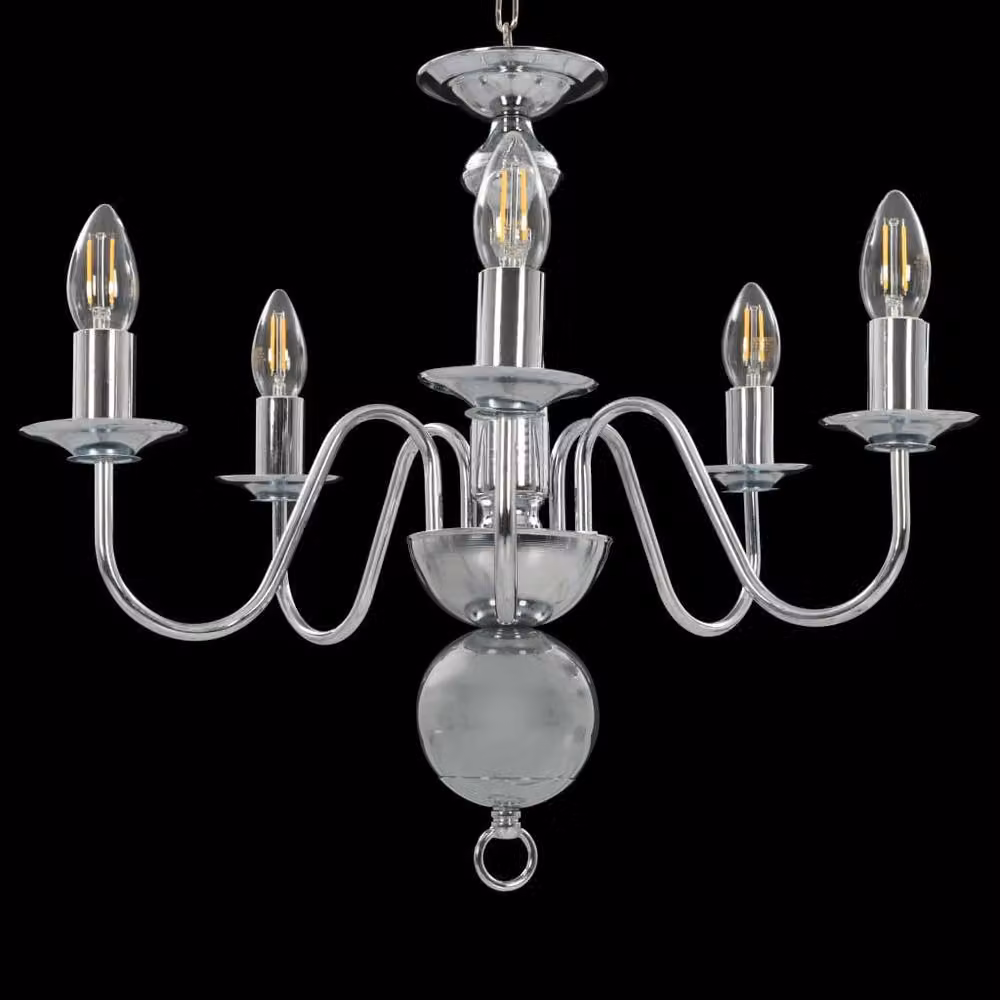 Berkfield Home Antique Silver Round Glass Chandelier with 5 x E14 Bulbs – 2