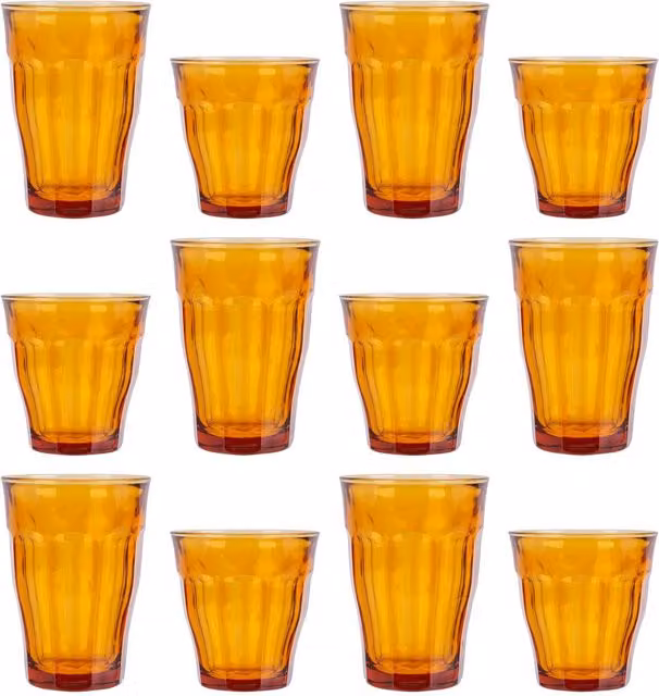 Duralex 12 Piece Picardie Tumbler and Highball Glass Set in Yellow and Orange