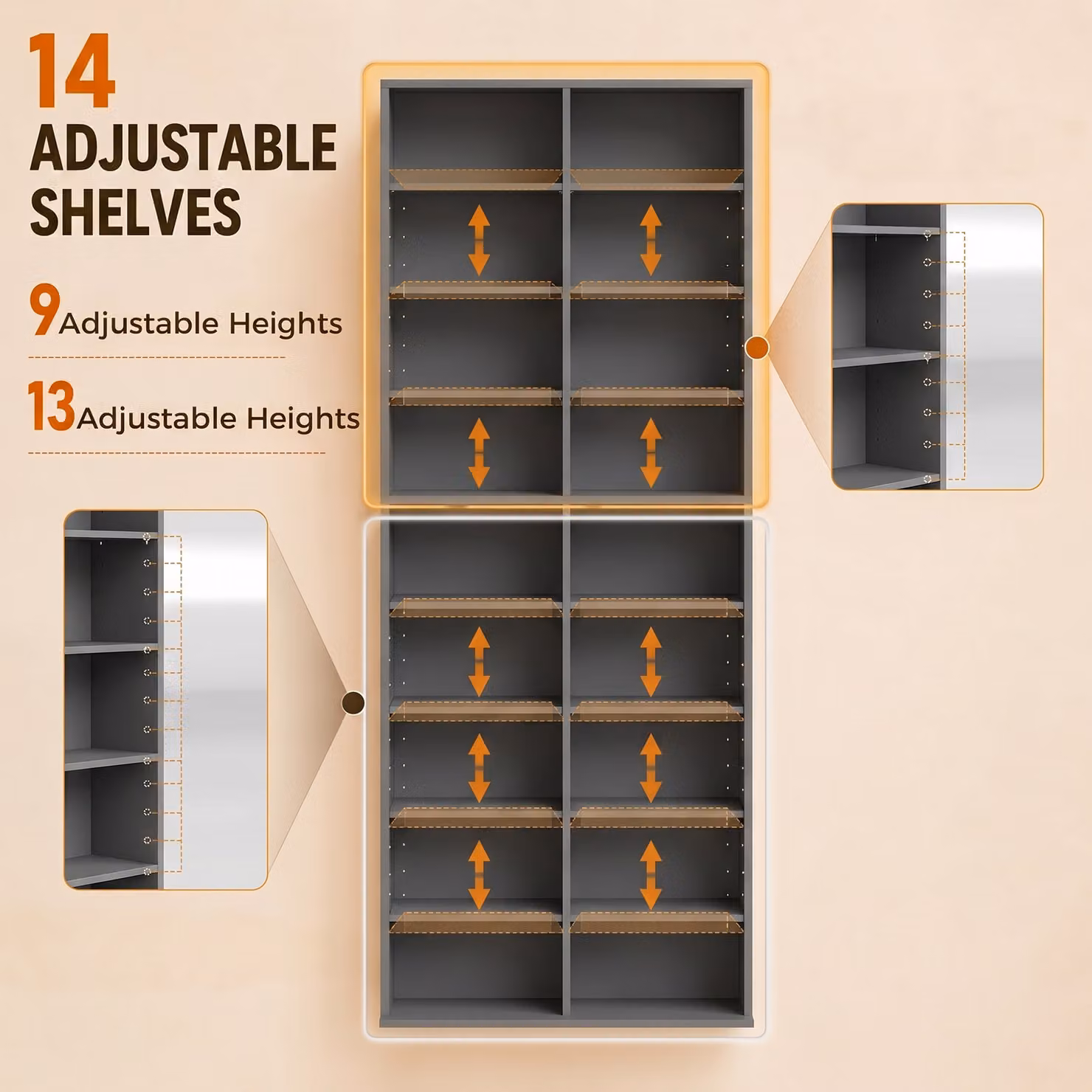 HOMCOM 640 CD Storage Tower in Grey with Adjustable Shelves and Media Compartments – 5