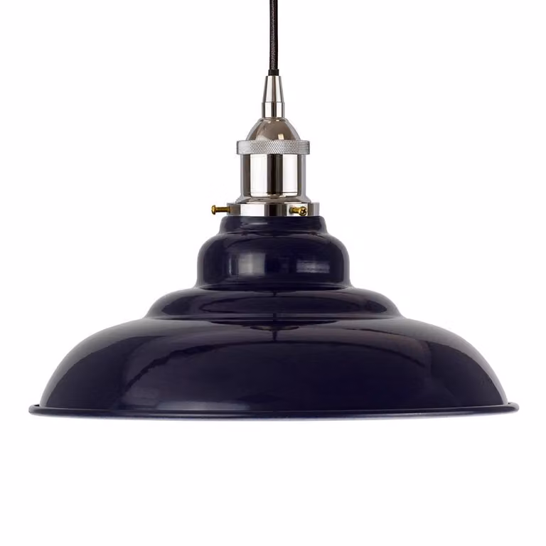 SE Home St Edmund's Round Pendant Light in Navy Blue and Black with Nickel Finish