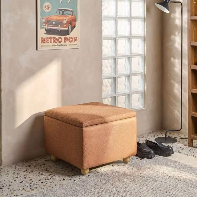 Wyld and Coco Brown Fabric Storage Pouffe with Pine Wood Frame, W/D/H: 60.0 x 46.0 x 46.0 cm – 1