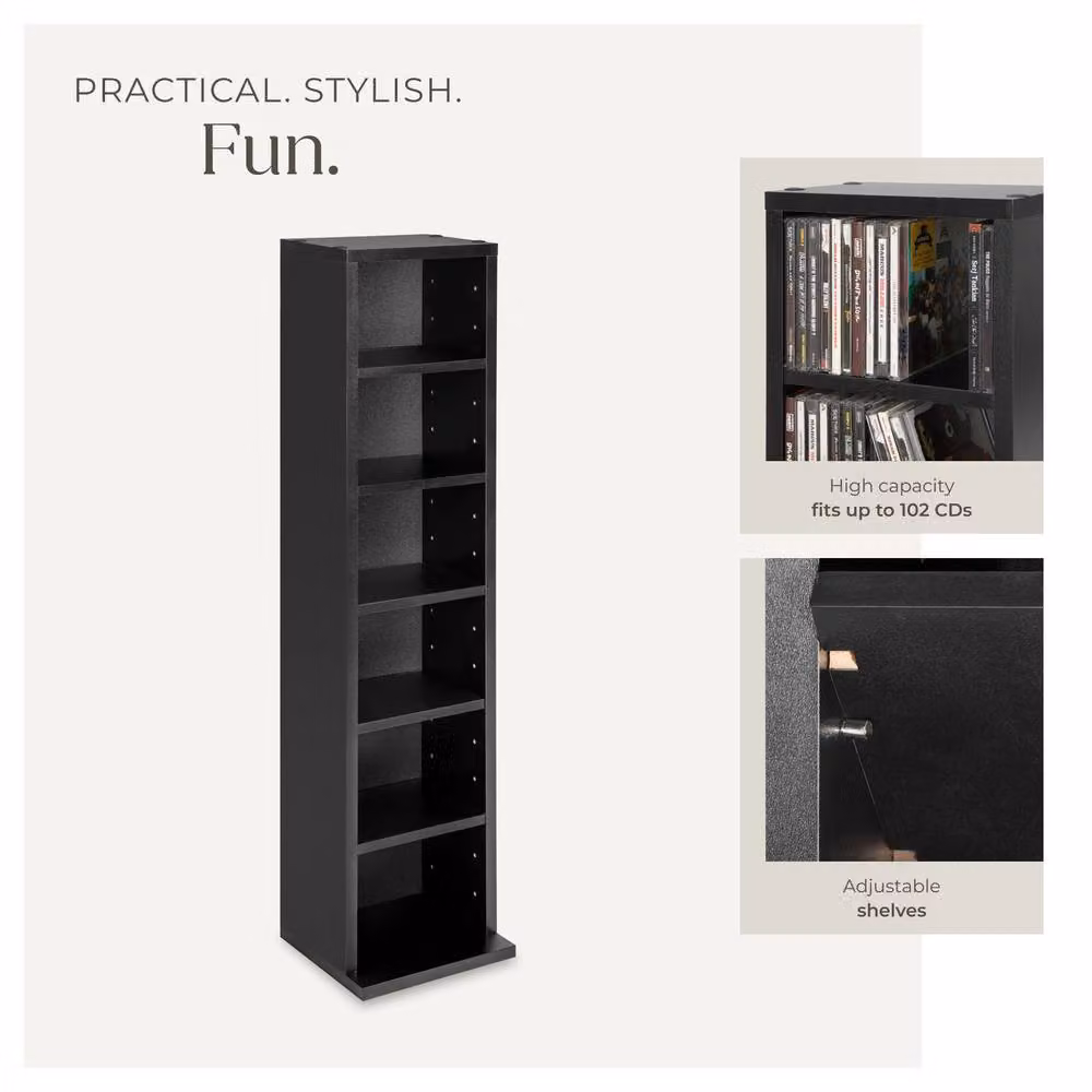 tectake Juliane Shelving Unit in Black with Adjustable Shelves and Media Compartments – 4