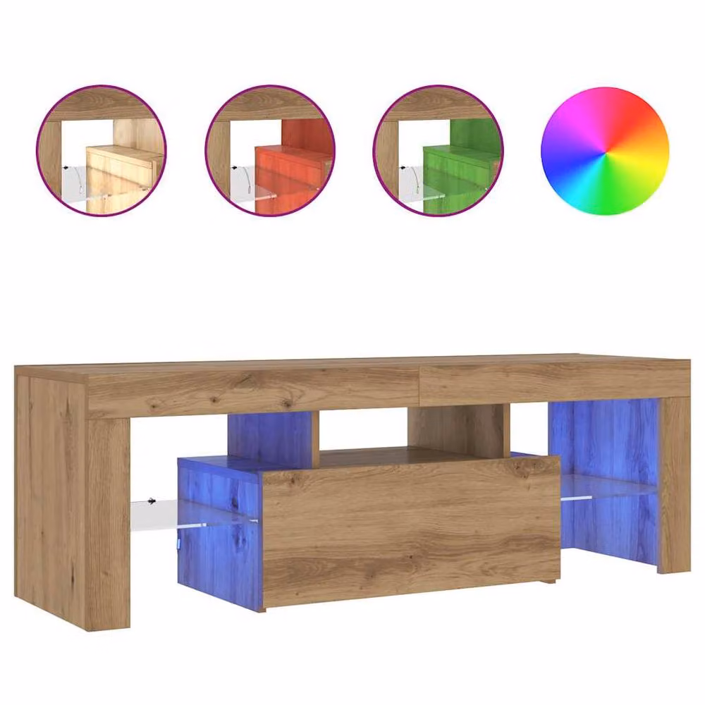 Berkfield Home TV Cabinet in Artisan Oak Brown with LED Lights, W/D/H: 120 x 36.5 x 40 cm – 3