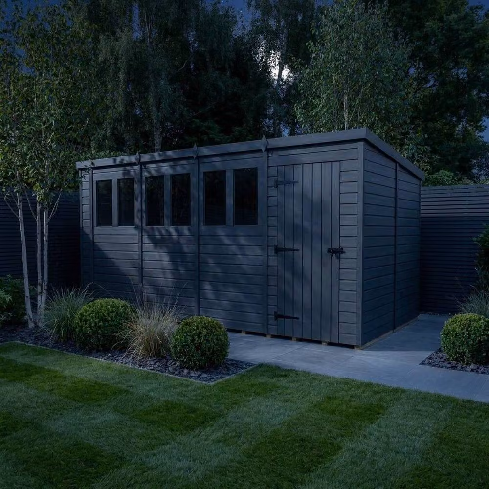 Buttercup Farm Grey Composite Pent Garden Shed with Single Door and Windows, W: 305 cm, D: 305 cm, H: 210 cm – 3