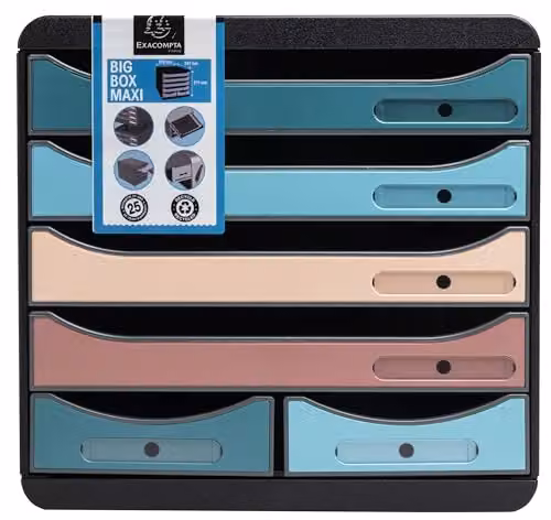 Exacompta BIG-BOX maxi Skandi Document Storage Box with 4 A4+ Drawers and 2 Small Utensil Drawers, Multicolour, W: 27.8 cm, D: 34.7 cm, H: 27.1 cm – 7