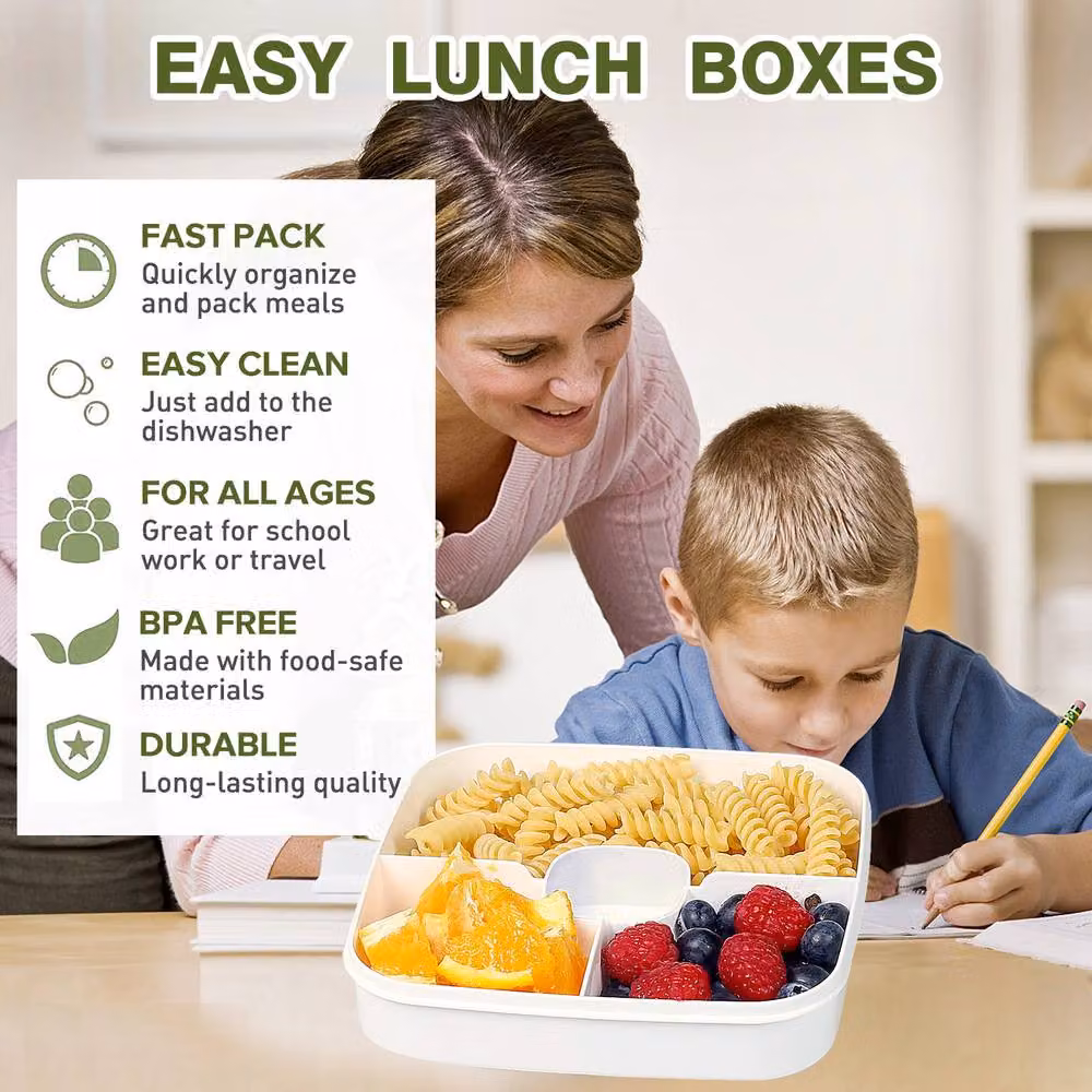 Greentainer Salad Container and Lunch Box with 3 Compartments and Spoon, Green, 52 oz – 2