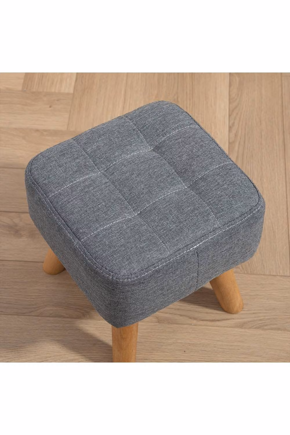 ERGOVEXA Grey Linen-Look Square Padded Fabric Footstool – 3