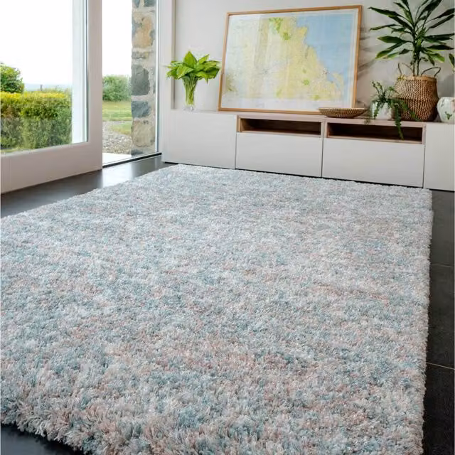 The Rug House Shaggy Mottled Area Rug in Blue and Pink, W: 290 cm, D: 200 cm