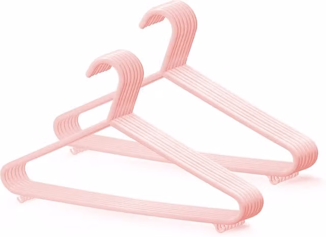 Keplin Space Saving Plastic Coat Hangers with Bar, Pink, 25 Pack – 1