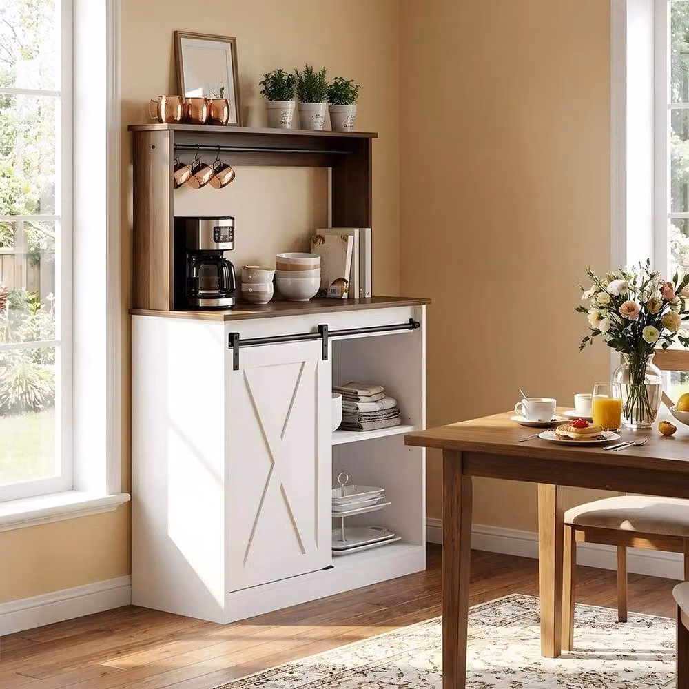KORVIXA Rustic Farmhouse Kitchen Sideboard Buffet Cabinet in White and Multicolour, Width: 90 cm – 5