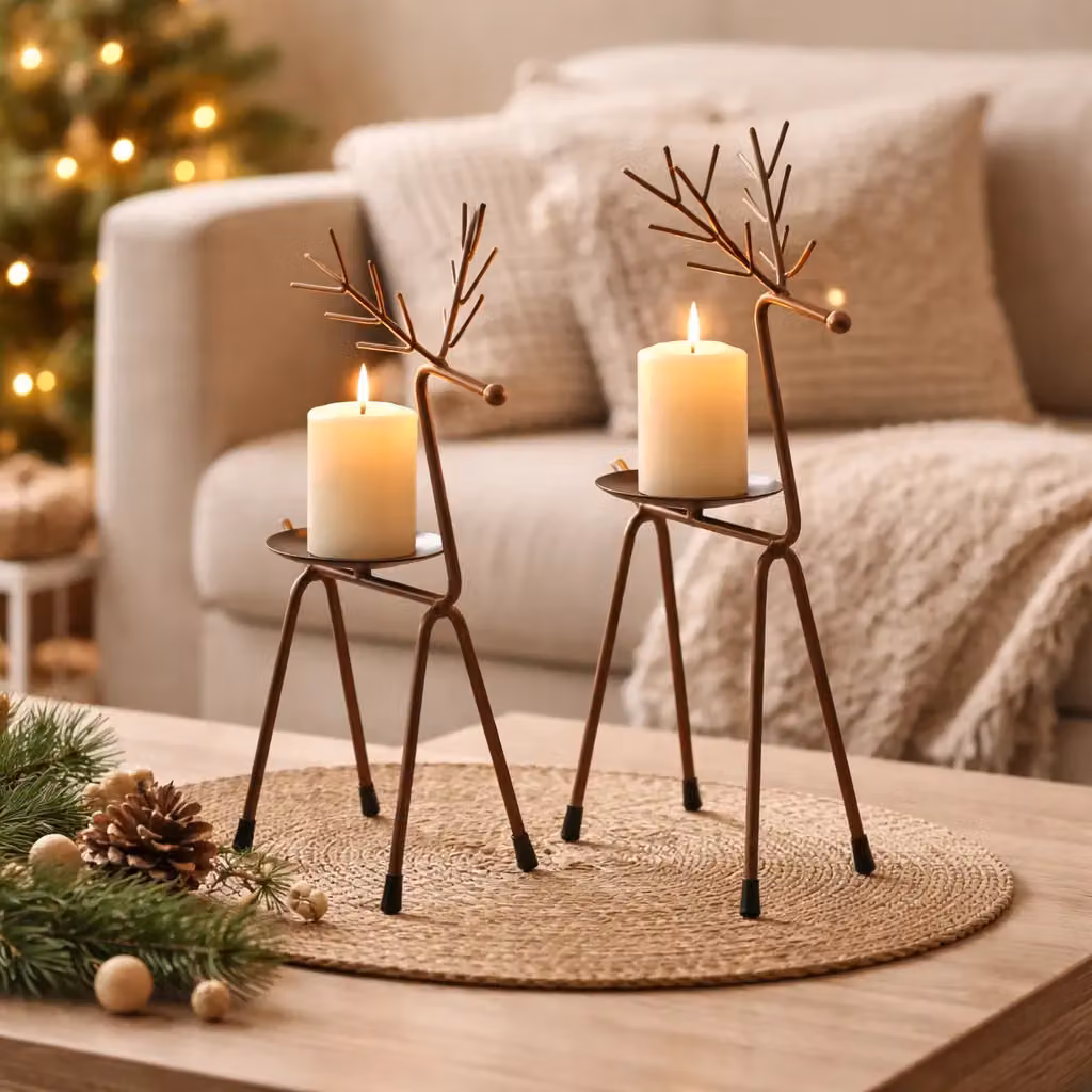 Marco Paul Bronze Metal Reindeer Pillar Candle Holder Set of 2 – 3