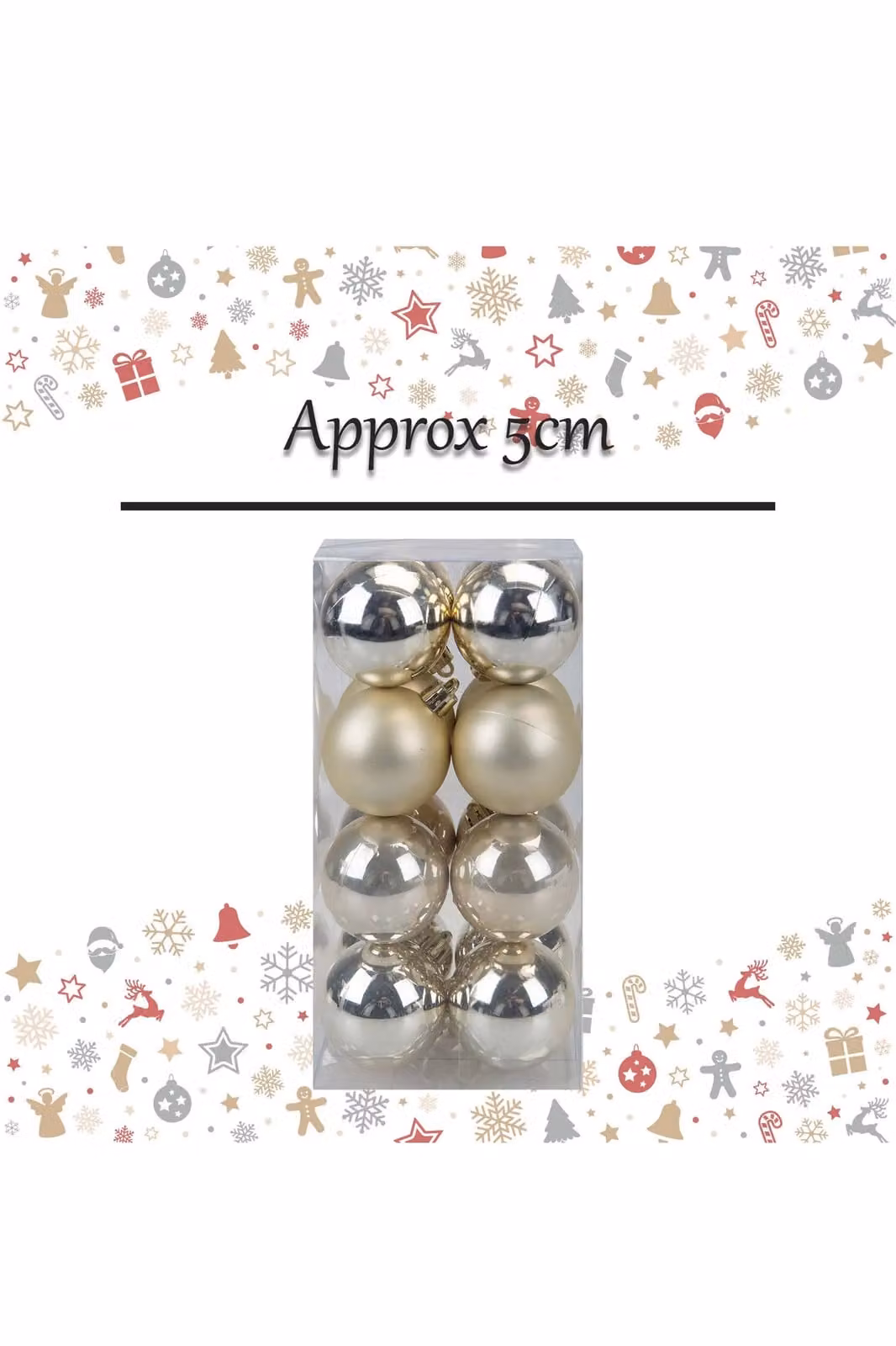 VFM e-Store Set of 16 Round Christmas Bauble Hanging Tree Ornaments in Champagne Gold and Beige, 5 cm – 2