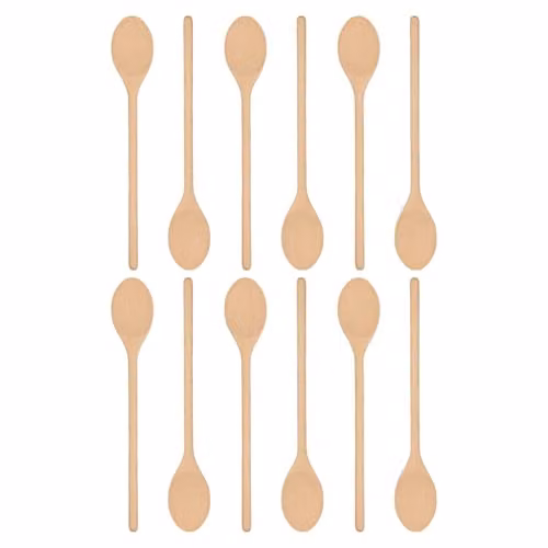 Argon Tableware Brown Wooden Cooking Spoons, Pack of 12, Heat Resistant and Non-Scratch – 1