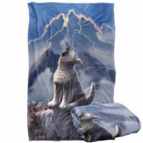 JQ Licensing Jlo Baby Wolf Howling Super Soft Silky Touch Fleece Throw Blanket, Multicolour, W: 91 cm, D: 147 cm – 1