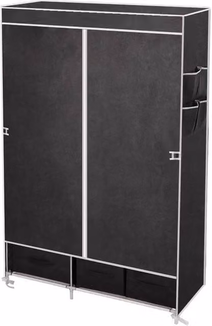 FLAVORA Black Portable Non Woven Fabric Wardrobe Closet with Integrated Drawers and Hanging Rod, H 165 cm x W 104 cm x D 40 cm