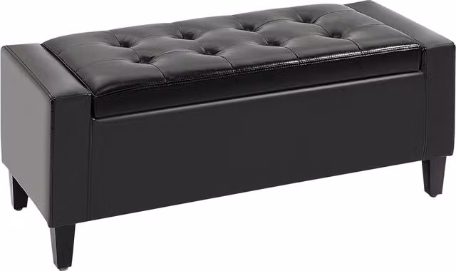 HOMCOM PU Leather Tufted Storage Ottoman Bench in Black, W: 92 cm, D: 40 cm, H: 40 cm – 4