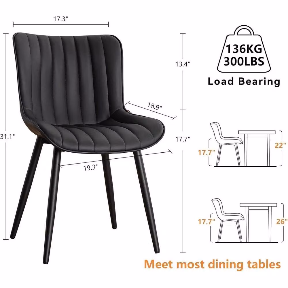 KORVIXA Set of 2 Black Faux Leather High Back Dining Chairs – 2