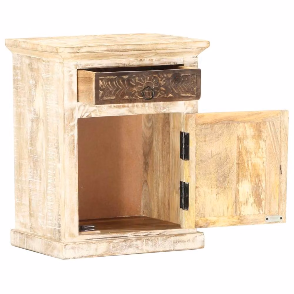 Berkfield Home White Solid Mango Wood Bedside Cabinet W/D/H: 40 x 30 x 50 cm – 2