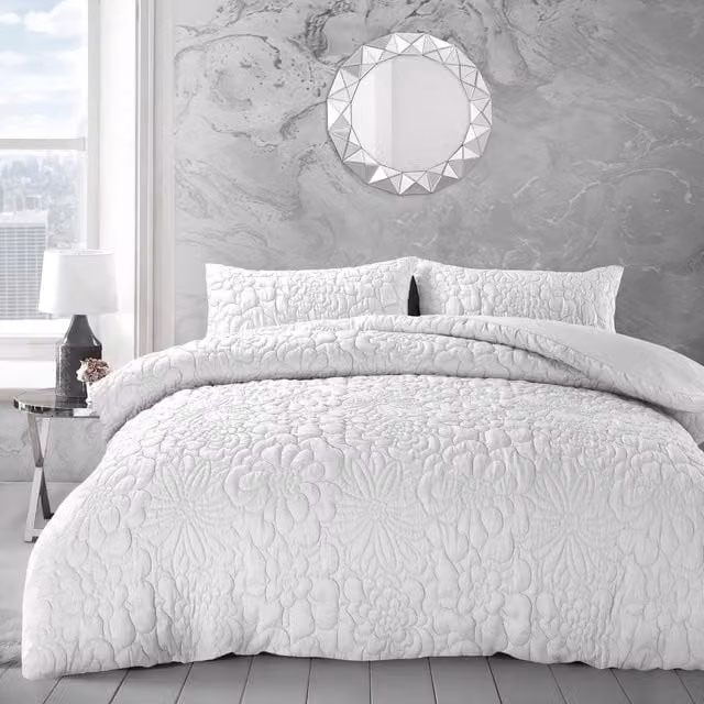 Velosso White Microfibre Floral Duvet Set and Pillowcase, 90 x 200 cm