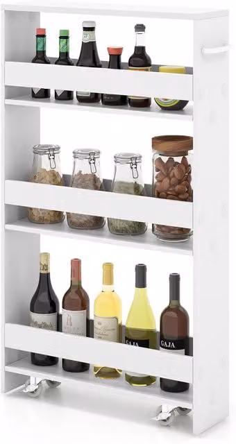 COSTWAY White Rolling Kitchen Storage Cart with Charging Station
