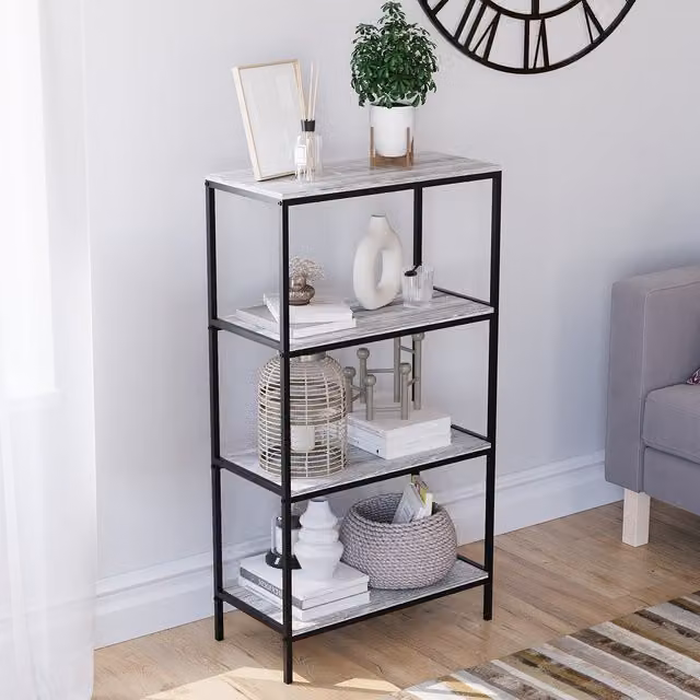 Vida Designs Brooklyn 4 Tier Industrial Bookcase in Grey and Black