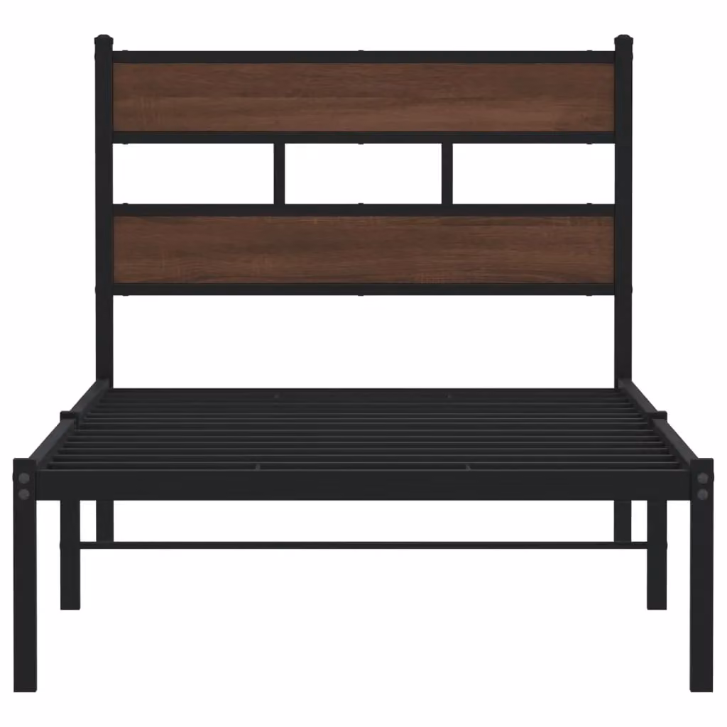Berkfield Home Single Bed Frame with Headboard in Brown Oak, W/D/H: 90 x 190 cm – 3